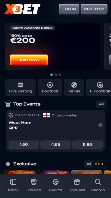 X3bet mobile casino lobby